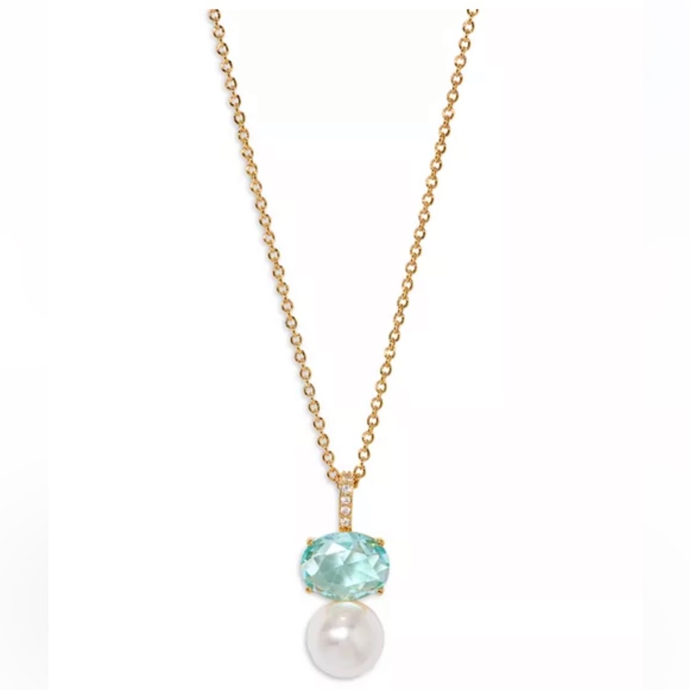 Nadri Natural Beauty Pendant Aquamarine & Pearl Necklace 16"-18"